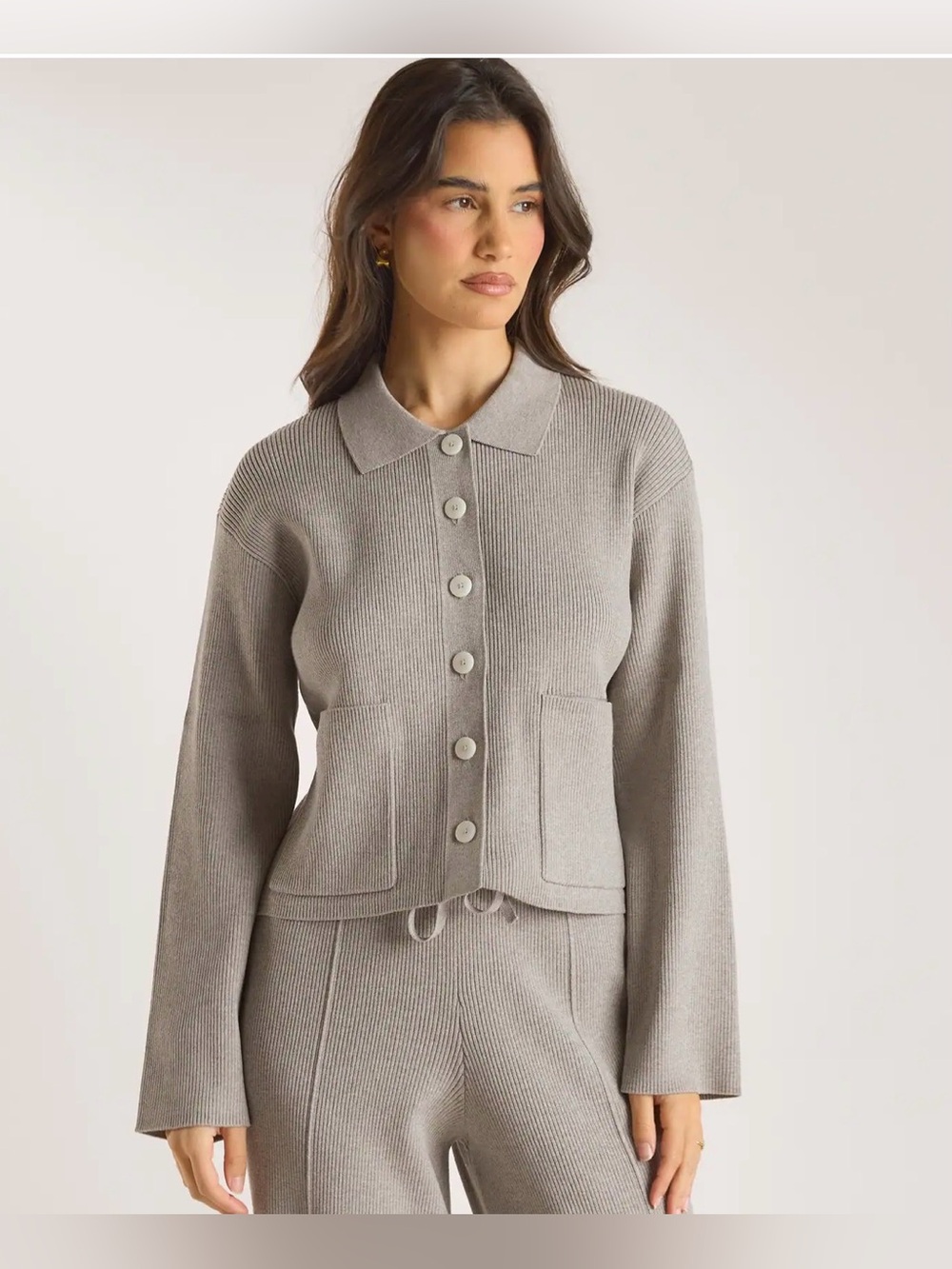 LOUNGE Knitted Oversized Shirt - Warm Grey - Picture 2 of 8